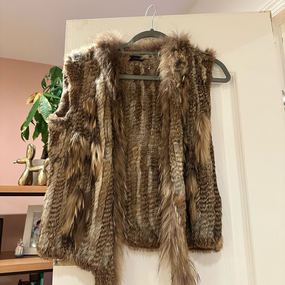 Love Token fox Fur Vest in Brown and Tan